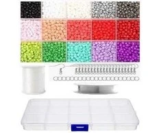 Stiklinių karoliukų rinkinys su dėžute auskarų gamybai RainBow®, šviesus, 1800 vnt.