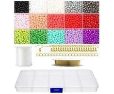 Stiklinių karoliukų rinkinys su dėžute auskarų gamybai RainBow®, šviesus, 1800 vnt.