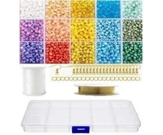 Stiklinių karoliukų rinkinys su dėžute auskarų gamybai RainBow®, pastelinis, 1800 vnt.