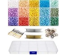 Stiklinių karoliukų rinkinys su dėžute sagių gamybai RainBow®, pastelinis, 1800 vnt.
