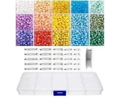 Stiklinių karoliukų rinkinys su dėžute sagių gamybai RainBow®, pastelinis, 1800 vnt.
