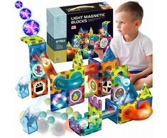 Magnetinės konstruktoriaus kaladėlės vaikams su kamuoliukų taku Rainbow Magnetic Tiles 108 dalių