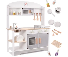 Medinė vaikiška virtuvėlė Modern Classic su priedais, 82 cm, pilka