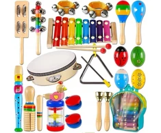 Medinių muzikos instrumentų rinkinys vaikams, 19 instrumentų, įvairiaspalvis