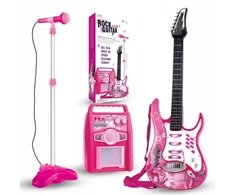 Suprimo vaikiška elektrinė gitara su mikrofonu, stovu ir LED stiprintuvu, rožinė, 72 cm