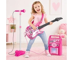 Suprimo vaikiška elektrinė gitara su mikrofonu, stovu ir LED stiprintuvu, rožinė, 72 cm