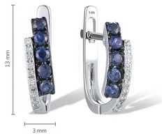 Balto aukso auskarai su safyrais ir briliantais Brasco 60173