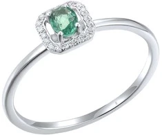 Balto aukso žiedas su briliantais ir smaragdu Brasco 63402