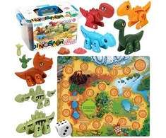 WOOPIE Konstrukcinis Rinkinys 2-in-1 Stalo Žaidimas Dinozaurai + Kauliukas 46 vnt.