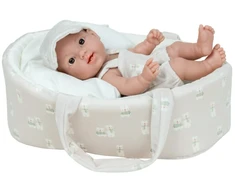 Arias lėlė kūdikėlis su smėlinės spalvos nešykle 26 cm