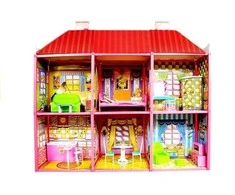Lėlių namas su priedais Lean Toys, 128 elementai