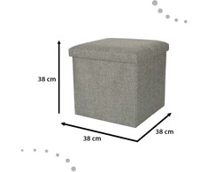 Sulankstomas pufas su saugykla pilkas 38x38x38cm