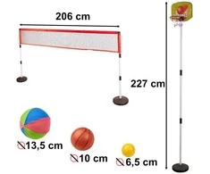 Sporto rinkinys 5in1 badmintonas krepšinis tinklinis tenisas frisbis