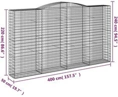 Išlenkti gabiono krepšiai, 10vnt., 400x50x220/240cm, geležis
