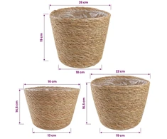 Jūros žolės augalų krepšiai 3 pcs Natūrali Ø26 x 19 cm