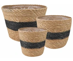 Jūros žolės augalų krepšiai 3 pcs Natūrali ir juoda Ø26 x 19 cm