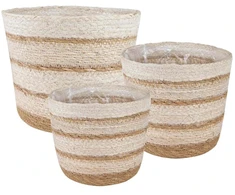 Jūros žolės augalų krepšiai 3 pcs Natūralus Baltas ir Kreminis