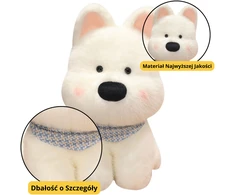 Lean Toys Baltas pliušinis šuniukas su mėlynu šaliku, 33 cm