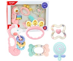 Lean Toys Sensorinių kramtukų barškučių rinkinys kūdikiams 5vnt