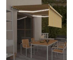 Markizė su uždanga/LED/vėjo jutikliu, geltona/balta, 4x3m