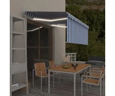 Markizė su uždanga/LED/vėjo jutikliu, mėlyna/balta, 3,5x2,5m