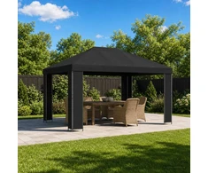 Pavėsinė 4 × 3 m Juoda Poliesteris ir plienas 190 gsm