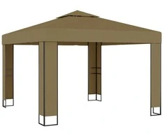 Pavėsinė su dvigubu stogu ir lemputėmis LED, taupe, 3x3x2,7m