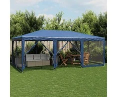 Proginė palapinė su 10 tinklinėmis sienomis, mėlyna, 6x4m, HDPE