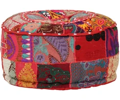 Pufas, raudonas, 40x20cm, medv., apvalus, rankų darbo, skiaut.
