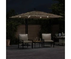 Skėtis nuo saulės su LED/plieniniu stulpu, rudas, 269x269x235cm