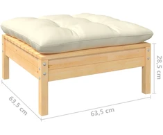 Lauko baldų komplektas Sodo komplektas su kreminėmis pagalvėlėmis, 10 dalių, pušis