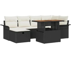 Sodo Sofų Rinkinys 7 pcs Juoda poliratanas