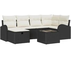 Sodo Sofų Rinkinys su pagalve 7 pcs Juoda Poli ratanas