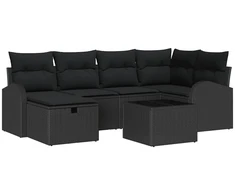Sodo Sofų Rinkinys su pagalve 7 pcs Juoda Poli ratanas