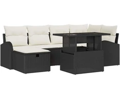 Sodo Sofų Rinkinys su pagalve 7 pcs Juoda Poli ratanas