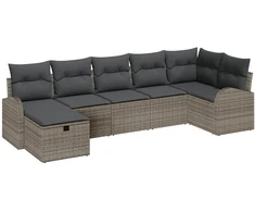 Sodo Sofų Rinkinys su pagalve 7 pcs Pilka poliratanas