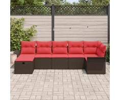 Sodo Sofų Rinkinys su pagalve 7 pcs Ruda Poli ratanas