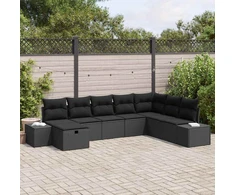 Sodo Sofų Rinkinys su pagalve 8 pcs Juoda Poli ratanas