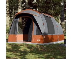 Stovyklavimo palapinė, pilka ir oranžinė, trivietė, tunelinė