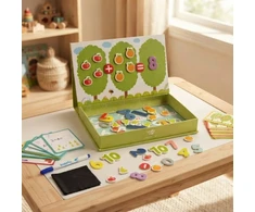 Tooky Toys Paėmęs žaislinis medinis magnetinis žaidimas Montessori galvosūkis vaikams, mokantis suskaičiuoti vaisius 81 el.