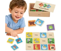 Viga Toys Viga atmintį lavinantis žaidimas vaikams Memo Animals medinis nuo 3 metų