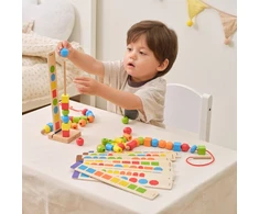 Viga Toys VIGA mediniai karoliukai vėrimo sekos raštams 64 vnt. 3+