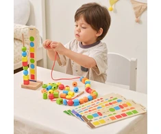 Viga Toys VIGA mediniai karoliukai vėrimo sekos raštams 64 vnt. 3+