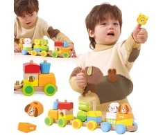 Viga Toys VIGA medinis traukinukas su gyvūnais 18 mėn 17 dalių