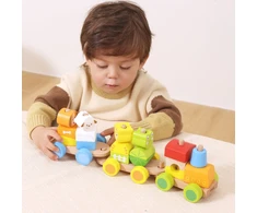 Viga Toys VIGA medinis traukinukas su gyvūnais 18 mėn 17 dalių