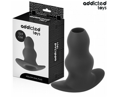 Addicted Toys XL Hollow Silicone Plug - Anatomical, Juodas, 13.9 cm