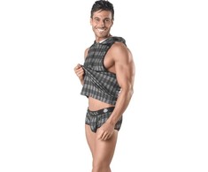 Anais Men Accesories Anais Men Aegis Hooded T-Shirt L - Gray Check Pattern, Premium Fit