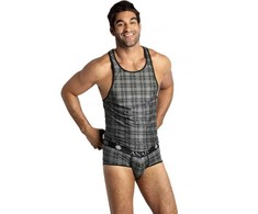 Anais Men Accesories ANAIS MEN Balance Top L Juodas-Gray Checked Microfiber Sleeveless