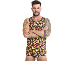 Anais Men Accesories ANAIS MEN Banana Print Sleeveless Top XL - Soft Lycra, European Design