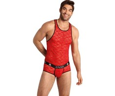 Anais Men Accesories ANAIS Men Brave Top XL - Raudona Floral Lace Sleeveless Shirt
